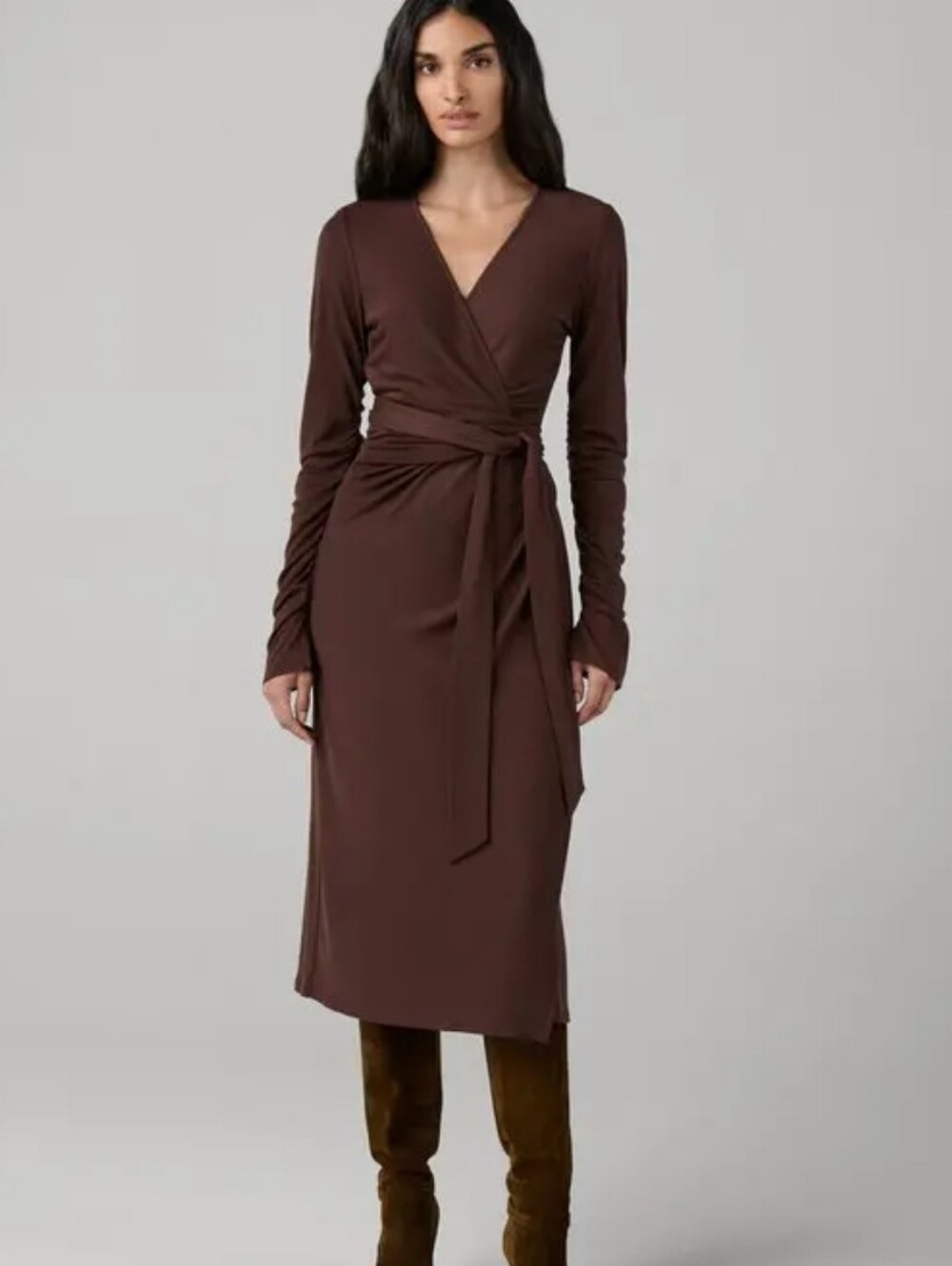Vintage Diane Von Furstenberg Long Sleeve Midi Wrap Dress Brown Size 12